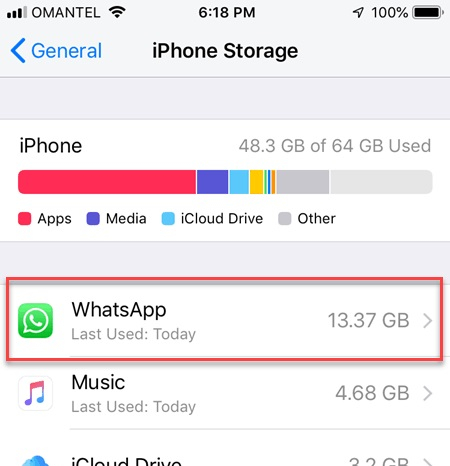 como reduzir o armazenamento de WhatsApp 