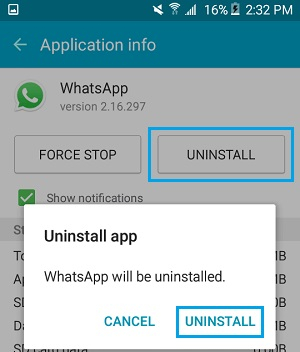 كيف تلغي تثبيت whatsapp 7
