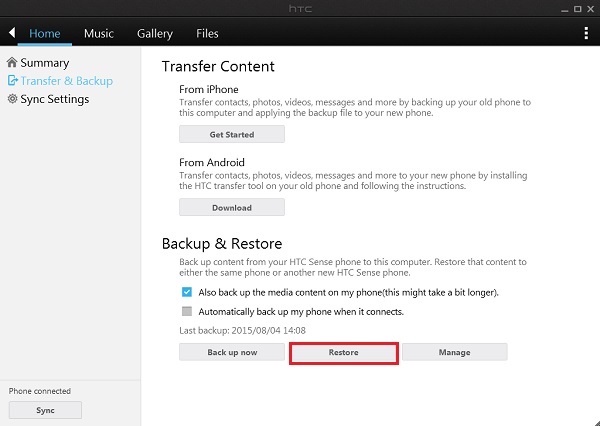 guia de backup e restauração htc 5