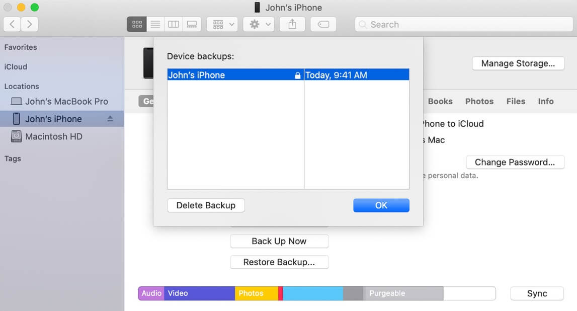 create iTunes backup password