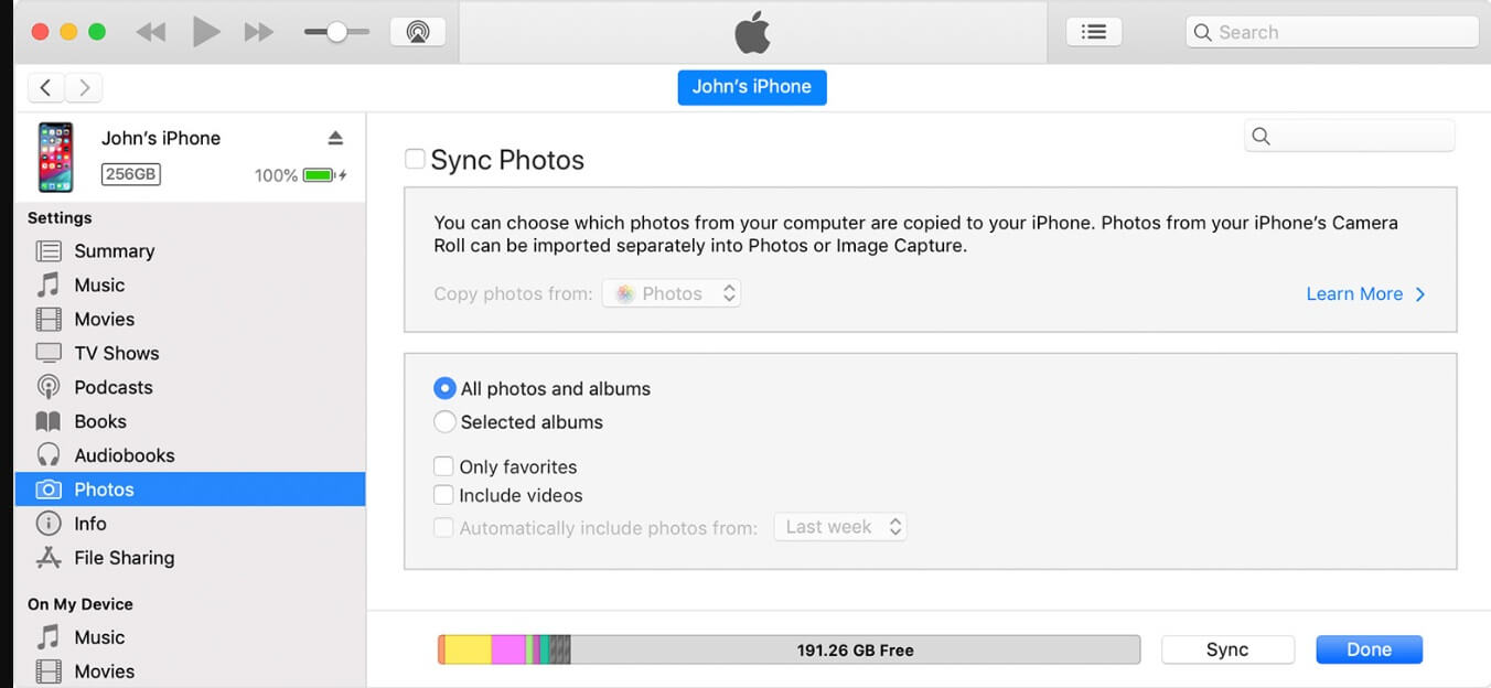 Icône du dispositif de sauvegarde des photos d'iTunes