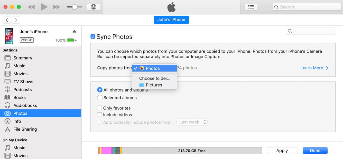 copia de seguridad de fotos en iTunes 3