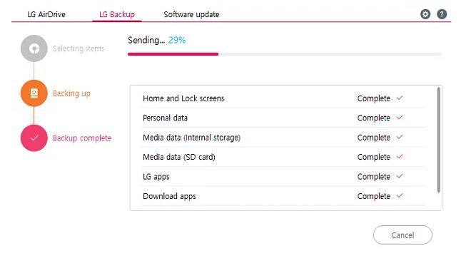 lg backup bridge sélection fichiers