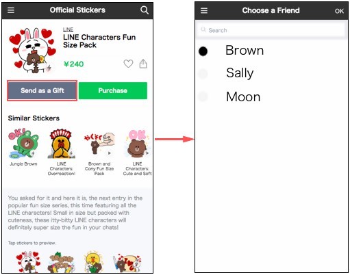 line messenger app send sticker as gift