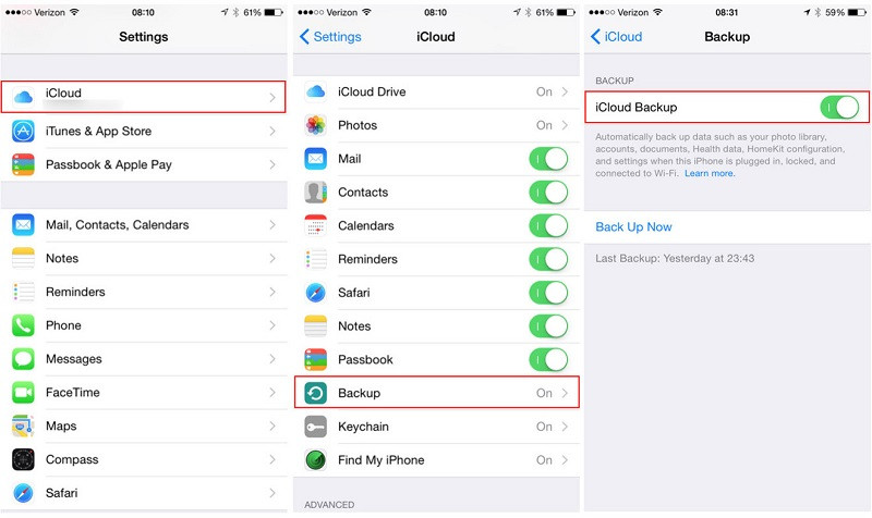 faça backup de dados para o icloud