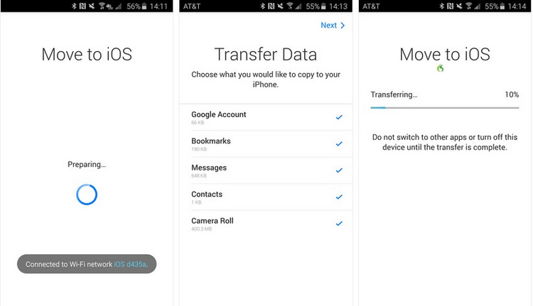 android to iphone transfer not working