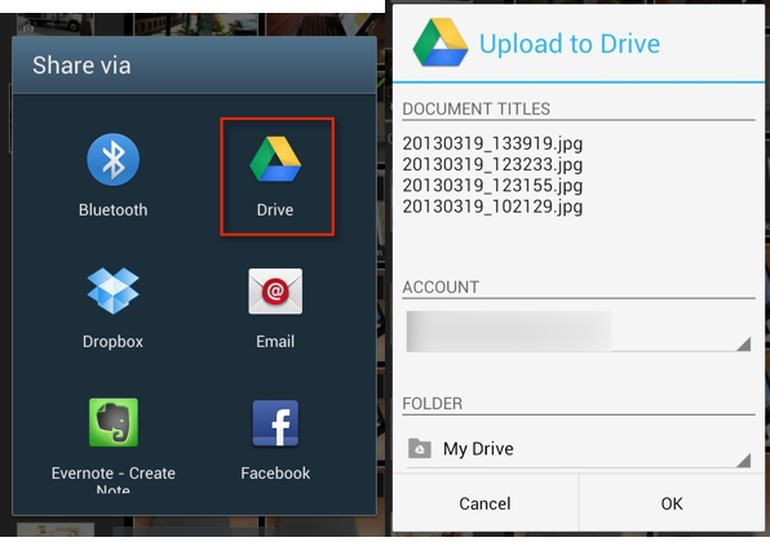 fazer upload de fotos para o Google Drive