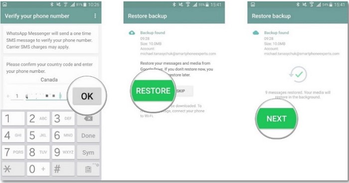 restore whatsapp to android