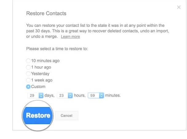 google contacts restore to phone