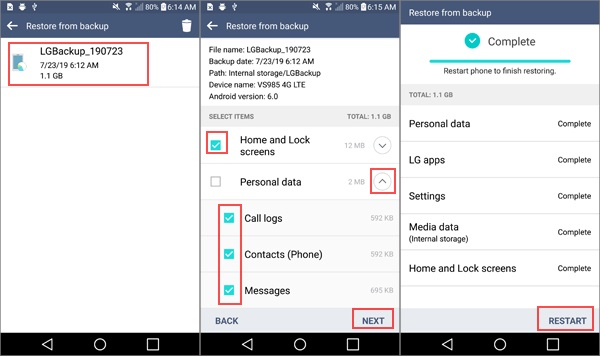 memulihkan dari cadangan lg