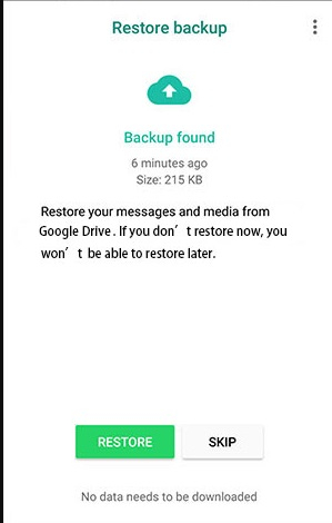 restaurar la copia de seguridad de WhatsApp en Google Drive