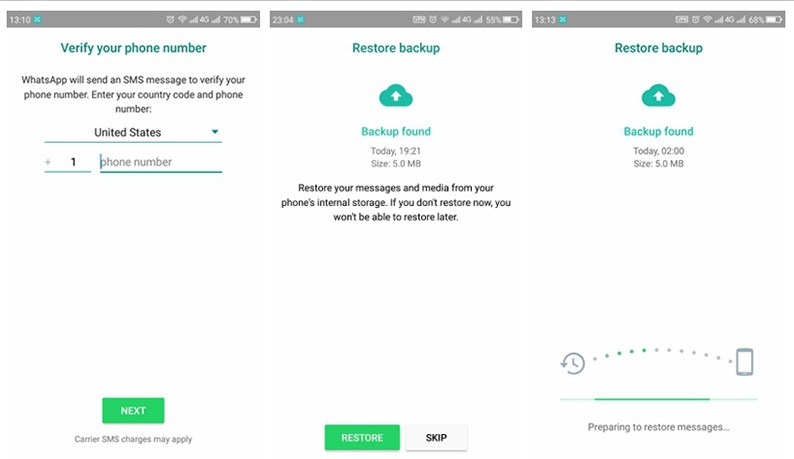 copia de seguridad local restaurar la copia de seguridad de WhatsApp