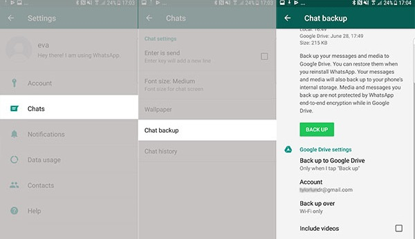 copia de seguridad de chat para transferir WhatsApp de Samsung a iPhone