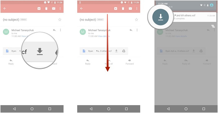 download the vcf file on the target samsung device