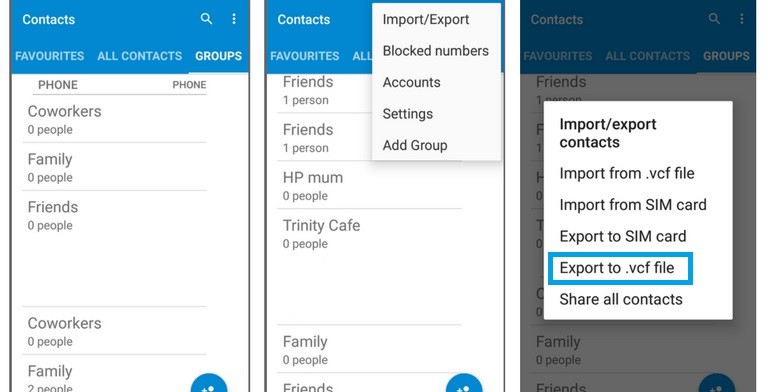 export the contacts you want to copy to another device