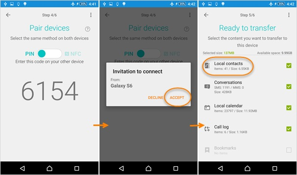 transferencia de samsung a sony xperia 4