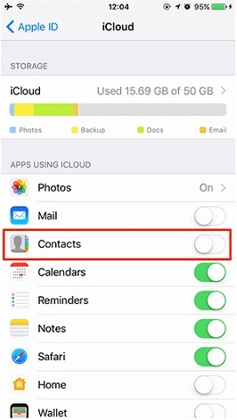 جهات اتصال iCloud