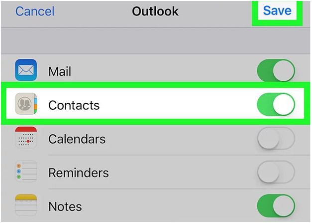 Sincronización de los contactos de Outlook en el iPhone