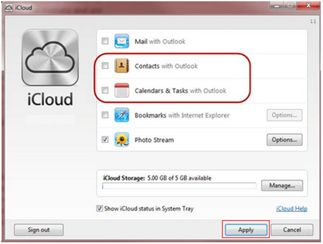 مزامنة جهات اتصال Outlook مع iPhone باستخدام iCloud