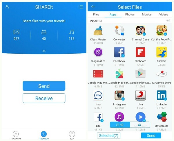 نقل التطبيقات باستخدام shareit 01