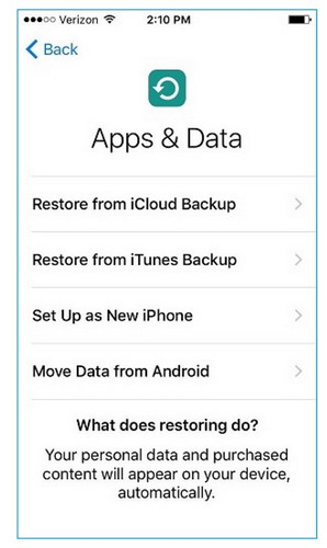 optar por restaurar do backup do iTunes