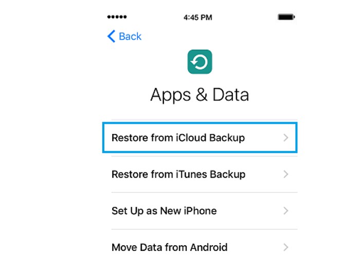 optar por restaurar do backup do iCloud