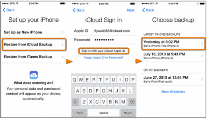 restaurar de la copia de seguridad de iCloud