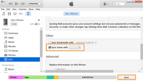 sync notes iphone to mac