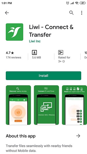 transferir música entre dispositivos android usando o liwi 1