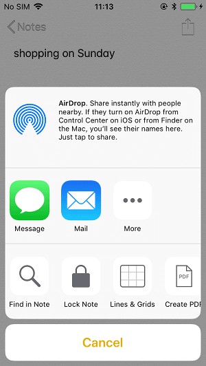 transférer des notes sur le nouvel iPhone avec Airdrop