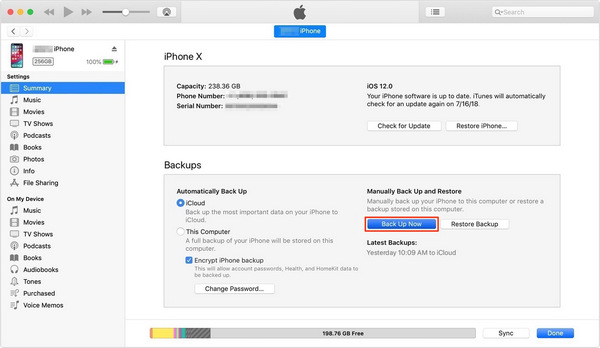 Copia los datos a iTunes en el equipo