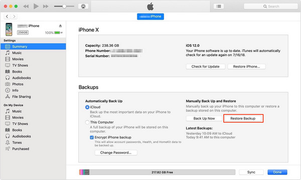 Restaurer les notes d'iTunes sur le nouvel iPhone