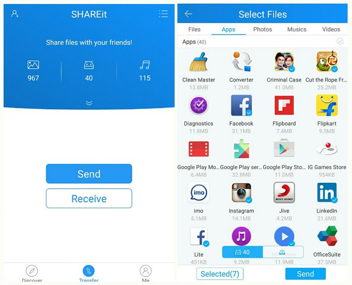 how to transfer videos from android to iphone using shareit