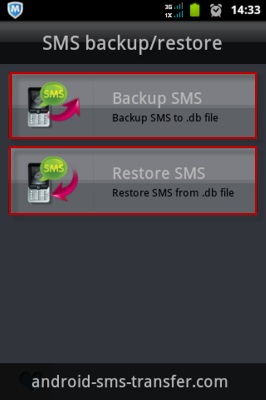 transfer sms from android to android-click on the Backup SMS option