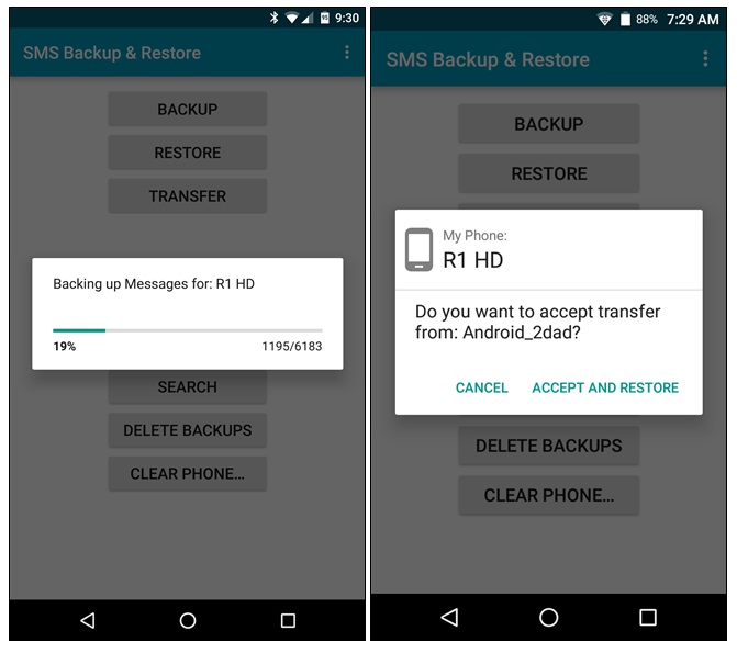 trasferire sms da Android ad Android-trasferimento completato