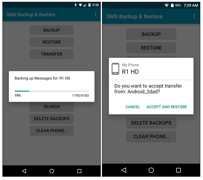 transferir sms entre android-