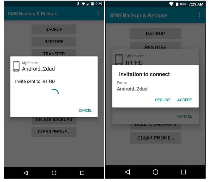 trasferire sms da Android ad Android-accetta connessione