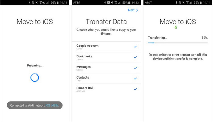نقل البيانات على Move to iOS 