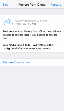 Restaurando a partir do histórico do iCloud