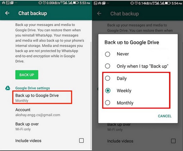 copia de seguridad de WhatsApp a Google Drive