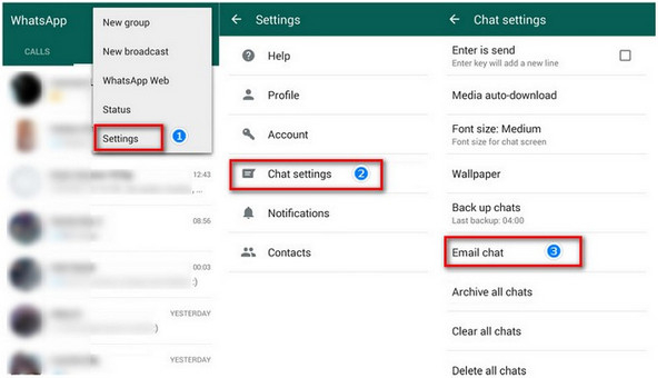 transfer WhatsApp chats to email