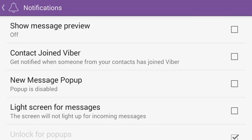 ميزة viber 2 إيقاف الإشعارات