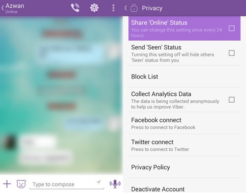 fitur viber 5 menyalakan status terlihat