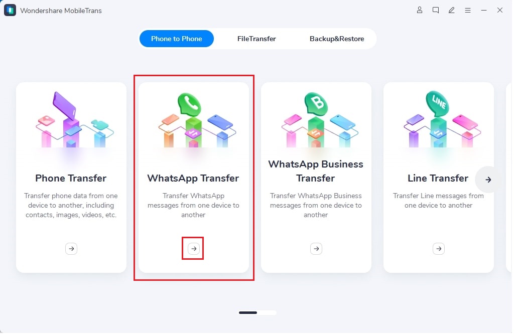 Opción de transferencia de mensajes de WhatsApp