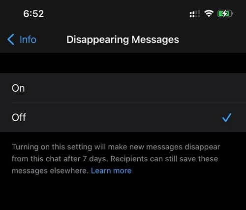 what is disappearing messages on whatsapp