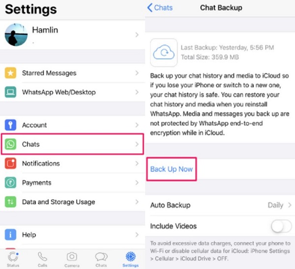  respaldar WhatsApp en iOS 15 con el respaldo de chat