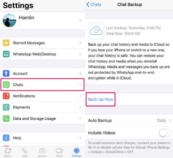  backup whatsApp on ios 15 via chat backup