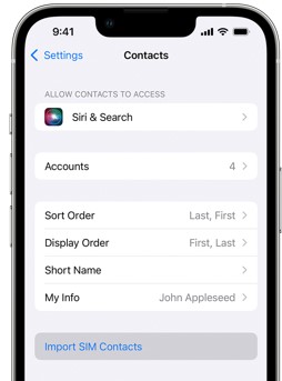 ios 15 iphone 13 pro configuración - contactos - importar contactos sim