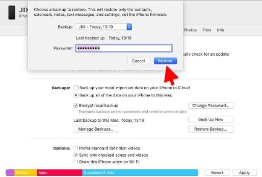 restaurar tu iPhone 13 con un respaldo de iTunes