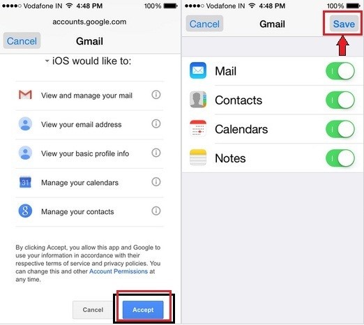  save contacts to iphone 13 via google account